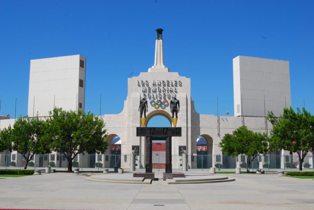 Los Angeles Memorial Coliseum exterior, FIFA Fan Festival host site for opening week of World Cup 2026