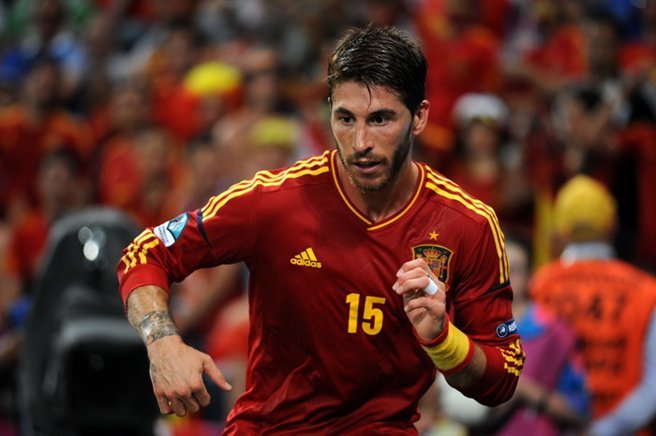 Sergio Ramos Spain Euro 2012 vs France action